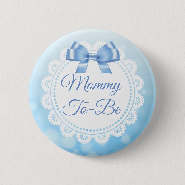 Mummy To Be Baby Shower Blue Lace Button (Front)