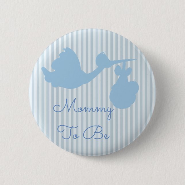 Mummy to be Baby Shower Button Blue Stork (Front)