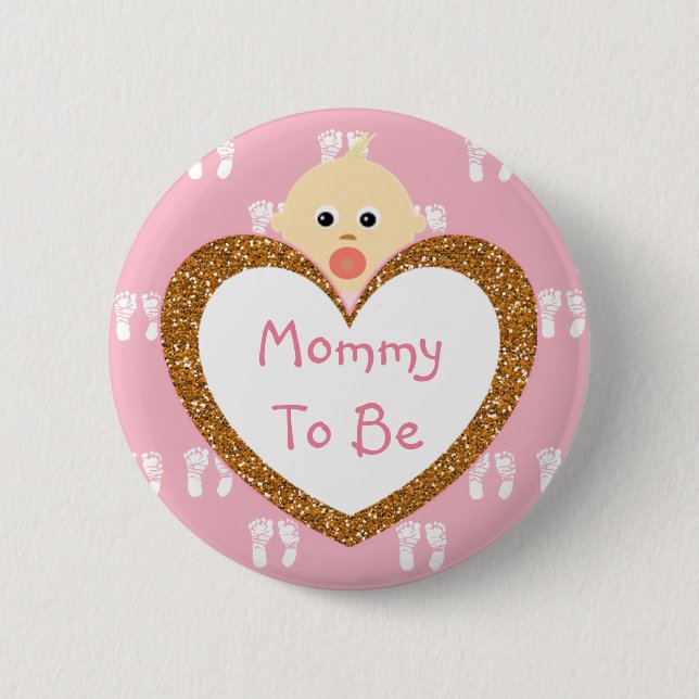 Mummy to be Baby Shower Button Pink Footprints (Front)