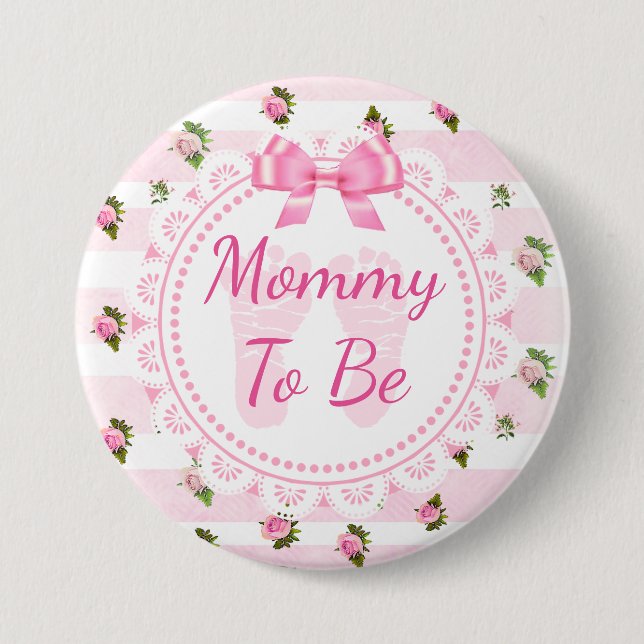 Mummy to Be Baby Shower Button Pink Roses (Front)