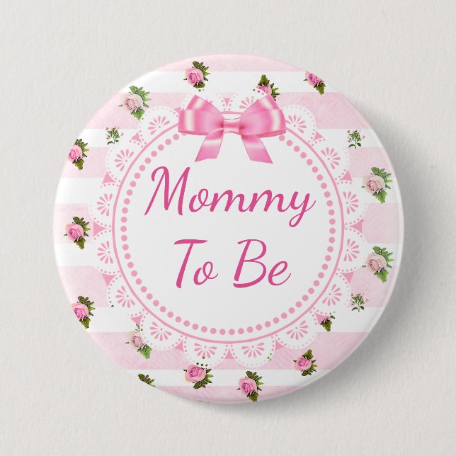 Mummy to Be Baby Shower Button Pink Roses (Front)