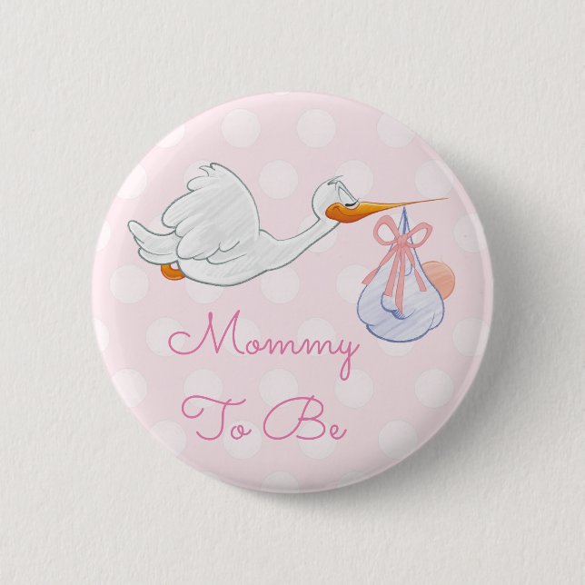 Mummy to be Baby Shower Button Pink Stork (Front)