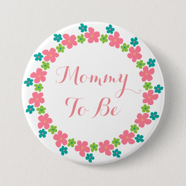 Mummy To Be Baby Shower Pink Blue Floral 7.5 Cm Round Badge (Front)