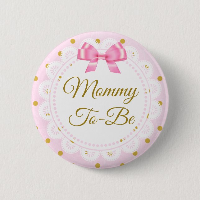 Mummy To Be Baby Shower Pink & Gold Button (Front)