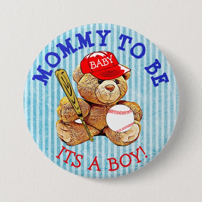 Mummy to be Baseball Teddy Bear Baby Shower Button (Front)