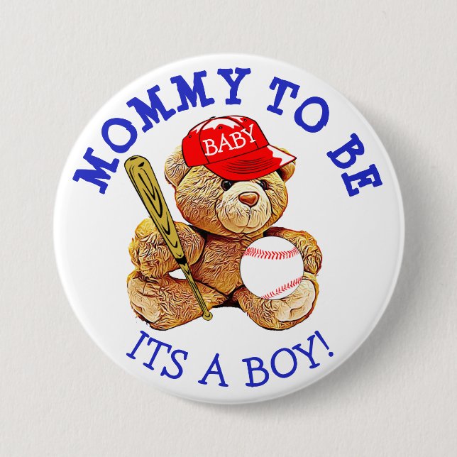 Mummy to be Baseball Teddy Bear Baby Shower Button (Front)