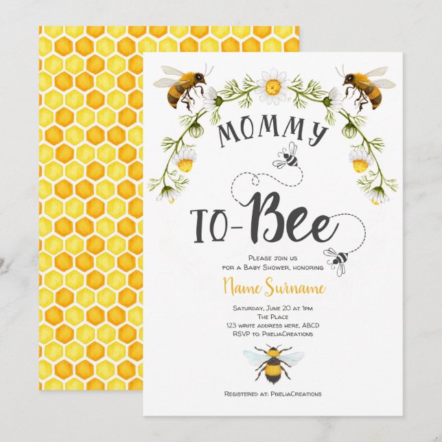 Mummy to-be, Bee Baby Shower Invitation (Front/Back)