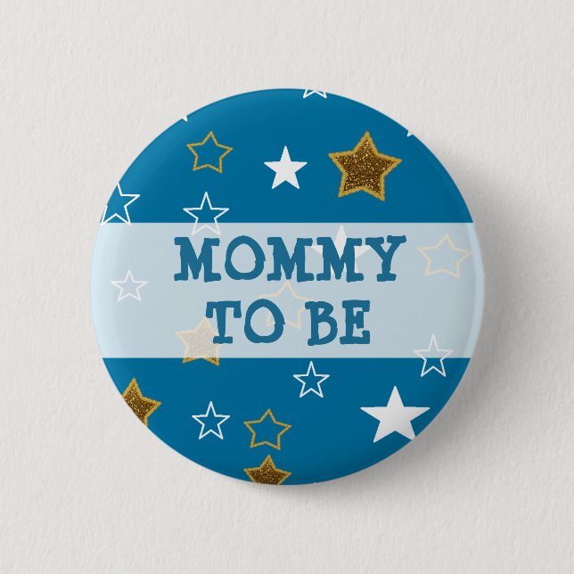 Mummy to be Blue and Gold Stars Button (Front)