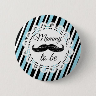 Mummy To Be Blue & Black Moustache Shower Button