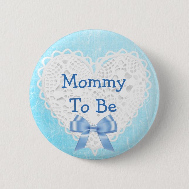 Mummy to be Blue Lacy Baby Shower Button (Front)