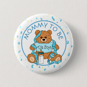 Mummy to be Blue Teddy Bear Baby Shower Button