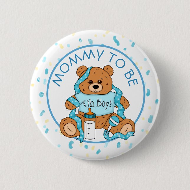 Mummy to be Blue Teddy Bear Baby Shower Button (Front)