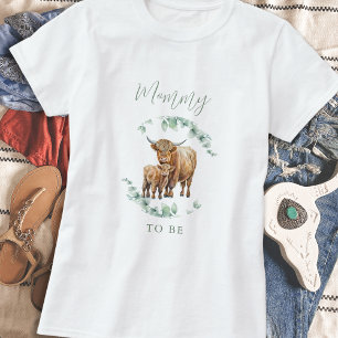 Mummy To Be Boho Greenery Highland Cow T-Shirt