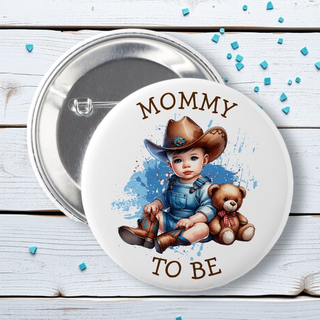 Mummy To Be | Cowboy and Teddy Bear Baby Shower 6 Cm Round Badge (Creator Uploaded)