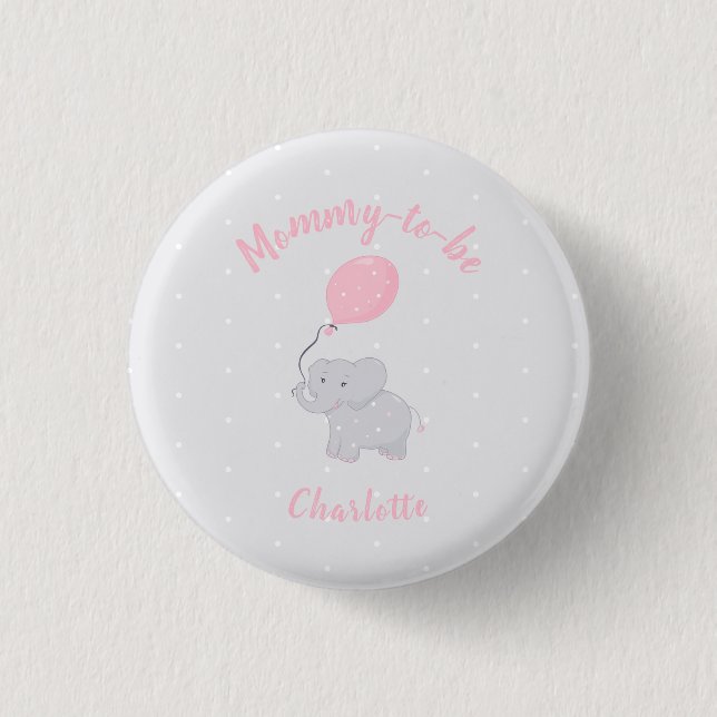  Mummy-to-be | Cute Elephant Baby Shower Girl 3 Cm Round Badge (Front)
