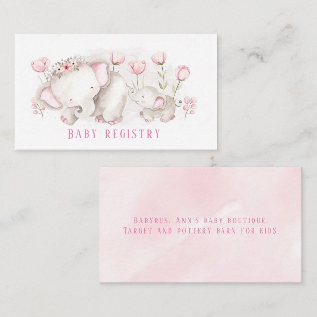 Mummy To Be Elephant Girl Baby Shower Registry Business Card (Front/Back)
