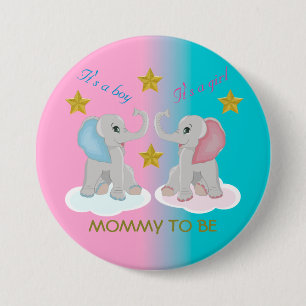 Mummy to be Gender Reveal Baby Shower Elephant T-S 7.5 Cm Round Badge