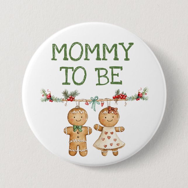 Mummy to be gingerbread Christmas baby pin (Front)