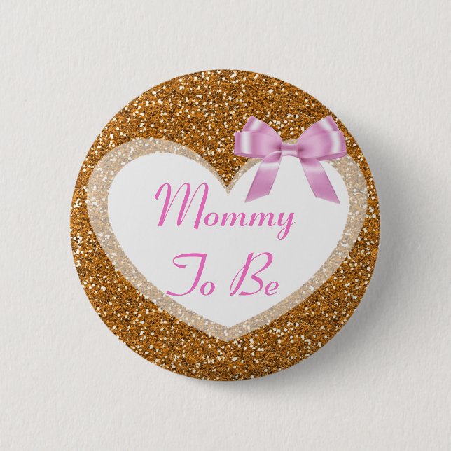 Mummy to be Gold and Pink Baby Shower Button (Front)