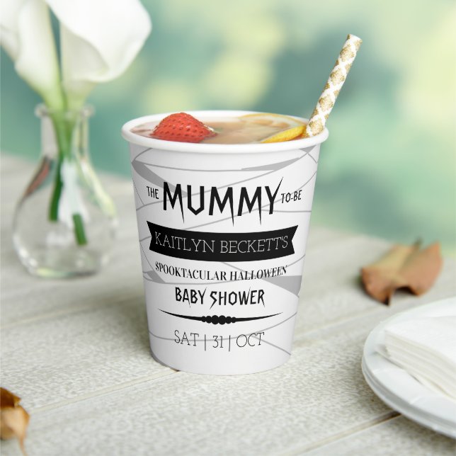 Mummy To Be | Halloween Baby Shower Paper Cups (Insitu)