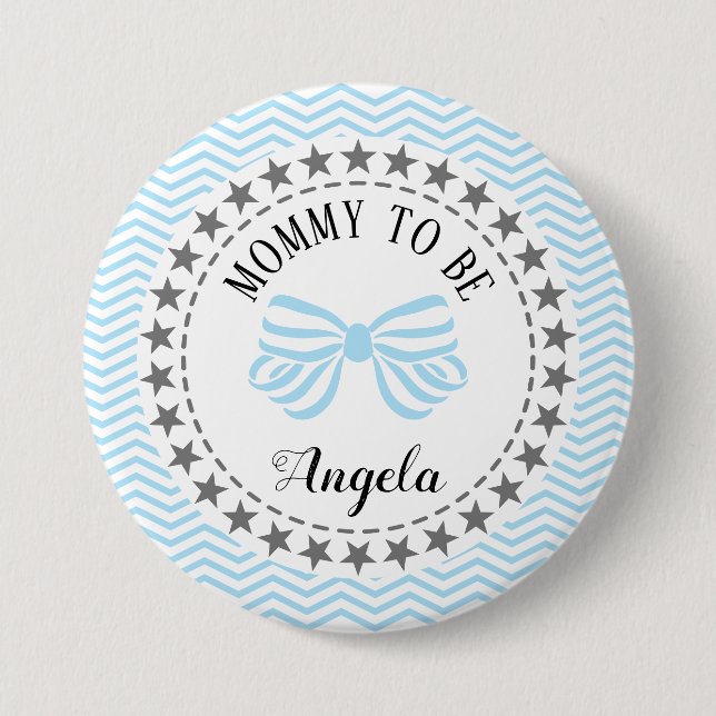 Mummy to be New Mother Baby Shower Blue Bow 7.5 Cm Round Badge (Front)