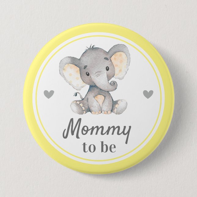 Mummy to be New Mum Yellow Elephant Baby Shower 7.5 Cm Round Badge (Front)