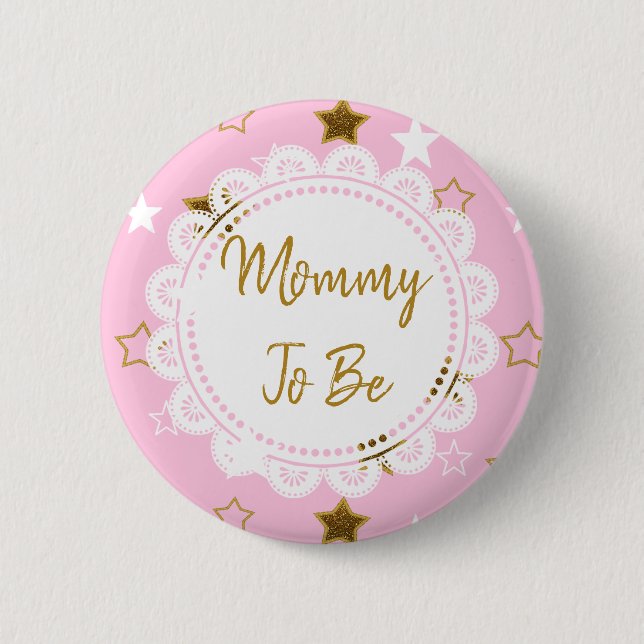 Mummy to be Pink and Gold Stars Button (Front)