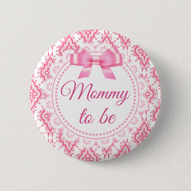 Mummy to be Pink Bow Lacey Baby Shower Button (Front)