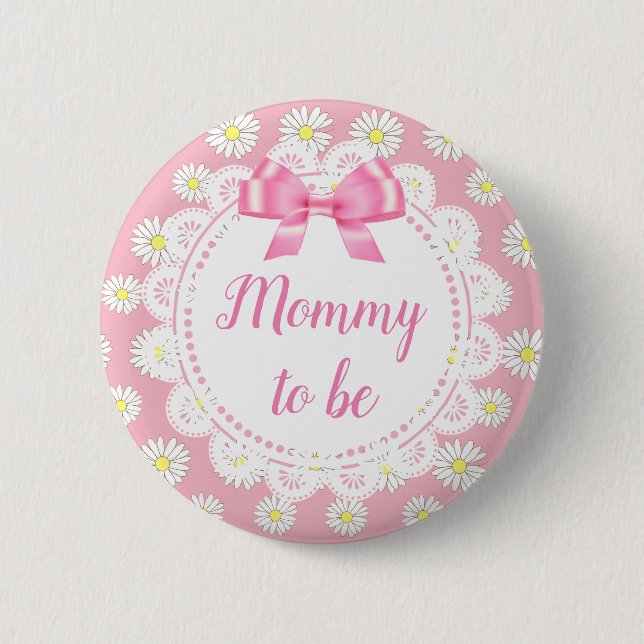 Mummy to be Pink Daisies Baby Shower Button (Front)