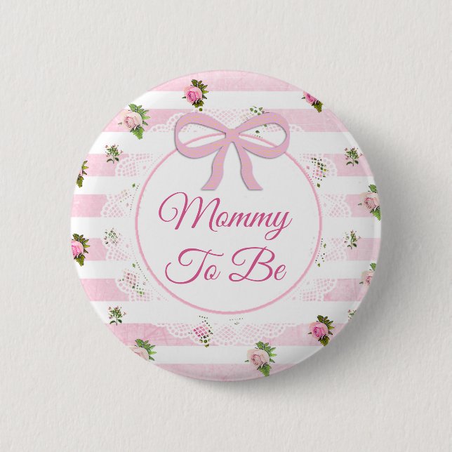 Mummy to be Pink Floral Baby Shower button (Front)