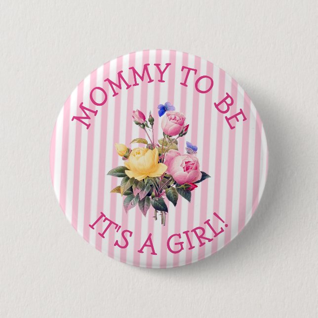 Mummy to be  Pink Flowers Baby Shower Button (Front)