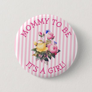 Mummy to be  Pink Flowers Baby Shower Button