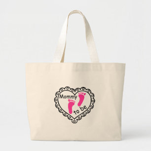 Mummy To Be Pink Girl Footprints Heart Large Tote Bag