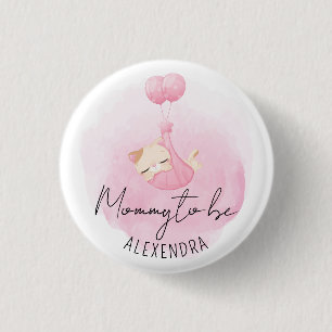 Mummy to Be Pink Kitty Baby Girl Shower 3 Cm Round Badge