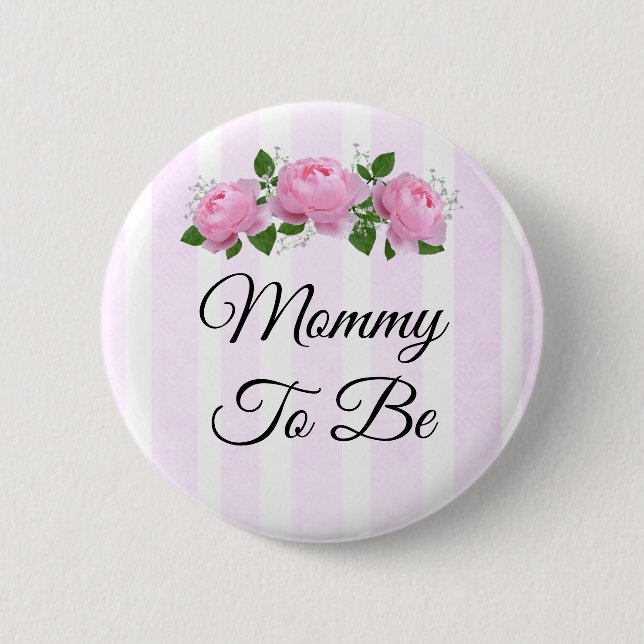Mummy to be  Pink Roses  Baby Shower Button (Front)