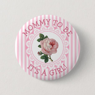 "Mummy To Be" Pink Vintage Rose Baby Shower Button