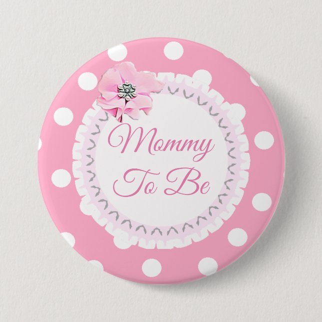 Mummy to be Pink White Polka Dot Flower Button (Front)