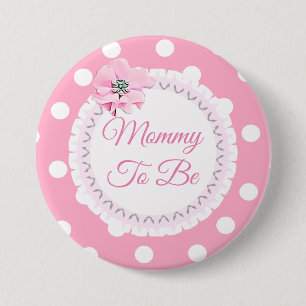 Mummy to be Pink White Polka Dot Flower Button