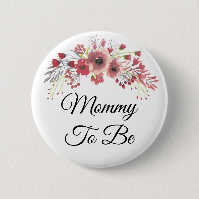 Mummy to be Pretty Pink Floral Baby Shower Button (Front)