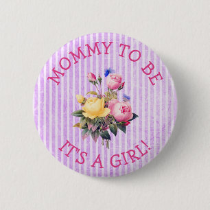 Mummy to be Purple Flowers Baby Shower Button