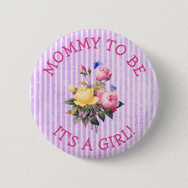 Mummy to be Purple Flowers Baby Shower Button (Front)