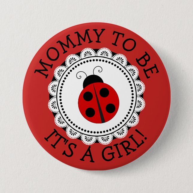 "Mummy To Be" Red Ladybug Baby Shower Button (Front)