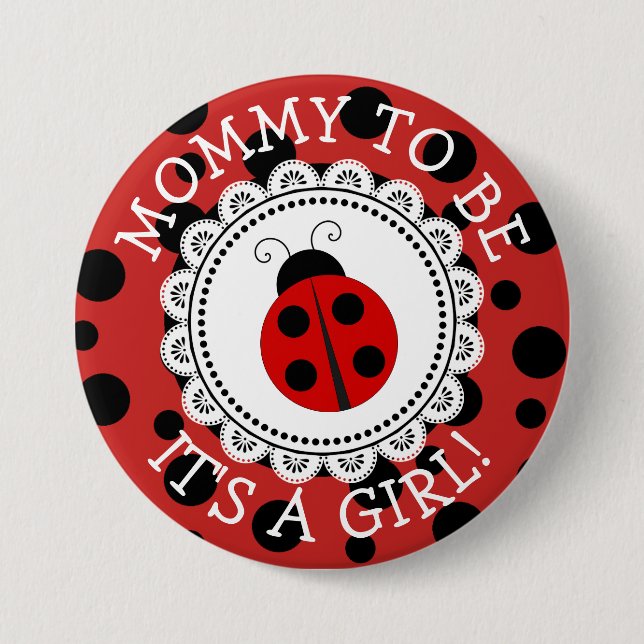 "Mummy To Be" Red Ladybug Baby Shower Button (Front)