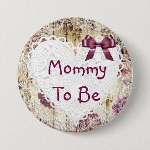 Mummy to be shabby chic maroon baby shower Button