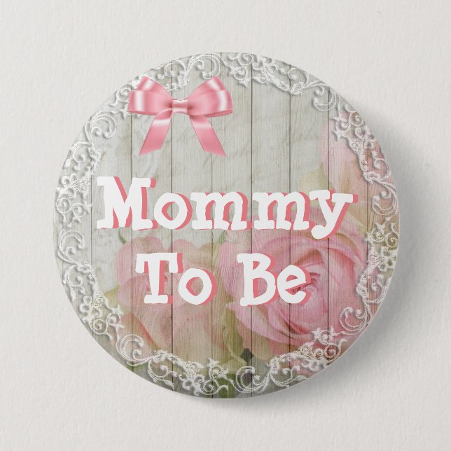 Mummy to be "shabby chic" pink baby shower Button (Front)