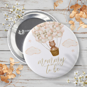 Mummy To Be Teddy Bear Gold Baby Shower 6 Cm Round Badge