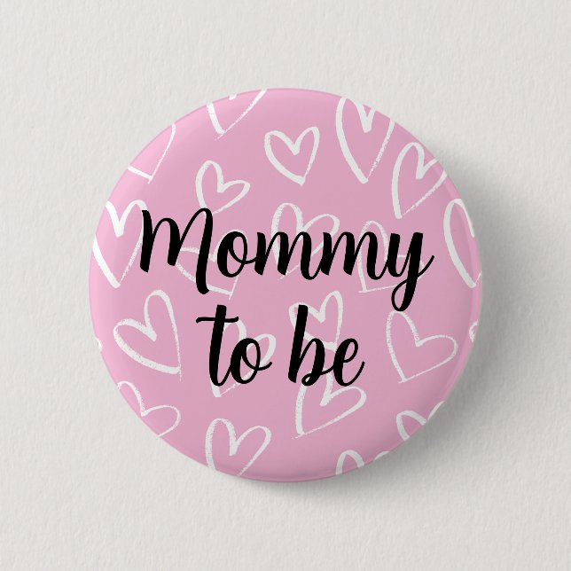 Mummy to be white Hearts pink Baby Shower  6 Cm Round Badge (Front)