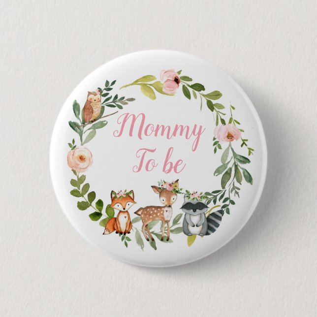 Mummy to be - Woodland Pink baby Shower Button (Front)
