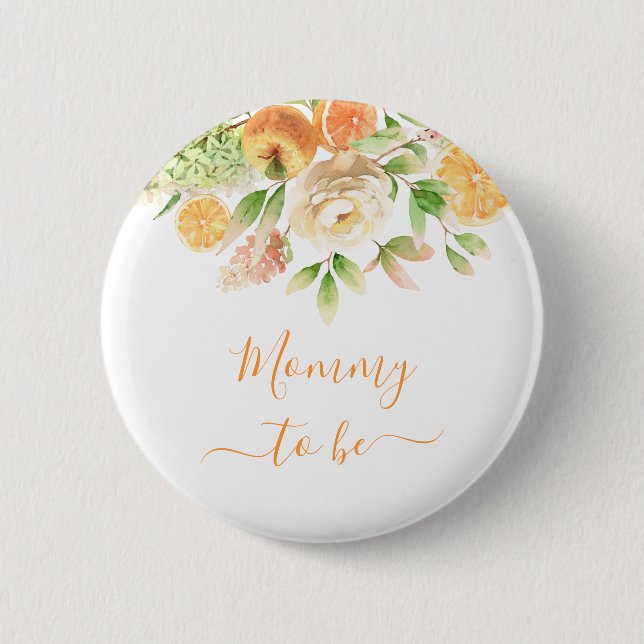 Mummy To Be Yellow Rose Floral Greenery New Mother 6 Cm Round Badge (Front)