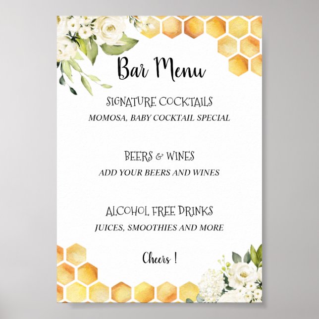 Mummy to Bee Baby Shower bar menu Poster (Front)